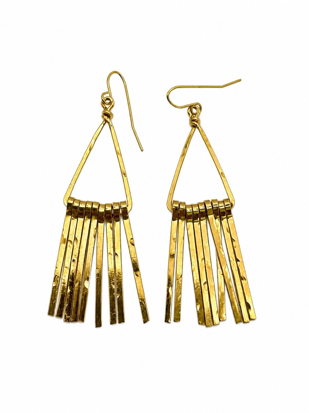 #82 Gold Hammered Triangle Dangle Earring